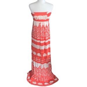 Envi Orange & White Tie Dye / Tribal Print Strapless Maxi Dress Size Small